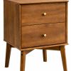 26" Oak Wood Two Drawer Nightstand