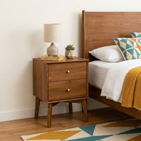 26" Oak Wood Two Drawer Nightstand