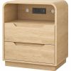 24" Natural Wood Two Drawer Nightstand with USB Port and Integrated Tech