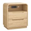 24" Natural Wood Two Drawer Nightstand with USB Port and Integrated Tech