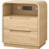 24" Natural Wood Two Drawer Nightstand with USB Port and Integrated Tech