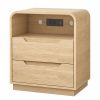 24" Natural Wood Two Drawer Nightstand with USB Port and Integrated Tech