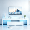 White High Gloss TV Stand with RGB LED Lights, MDF Entertainment Center with 2 Drawers & Tempered Glass Shelves