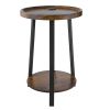 End Table, 2-Tier Round Side Table with Open Storage Shelves, Modern Nightstand Bedside Desk with USB & AC Charging Port