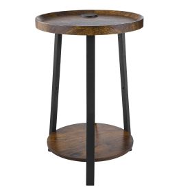 End Table, 2-Tier Round Side Table with Open Storage Shelves, Modern Nightstand Bedside Desk with USB & AC Charging Port