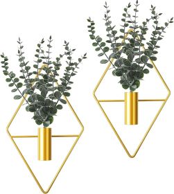 4 Pcs Hanging Planters with Artificial Eucalyptus Metal Hanging Vase Indoor Plants Holder Modern Geometric Boho Bathroom Wall Decor for Living Room Ho