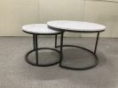 27.6" Nesting Coffee Table Set of 2, Round Coffee Table Wood Marble Pattern Top with Sturdy Metal Frame