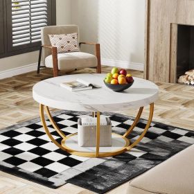 80 Cm round Coffee Table with 2 Shelves Industrial Living Room Table Modern Sofa Table with Storage Space