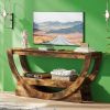 160 Cm Dual-Stage Console Table with Arc Rack in Dark Brown - Country Style Furniture Living Room Decor