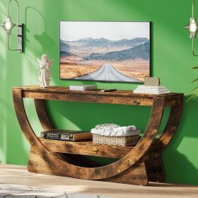 160 Cm Dual-Stage Console Table with Arc Rack in Dark Brown - Country Style Furniture Living Room Decor