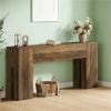 Wooden foyer table, main console, sturdy sofa, corridor side table