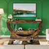 160 Cm Dual-Stage Console Table with Arc Rack in Dark Brown - Country Style Furniture Living Room Decor