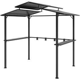 8 X 5 ft Hardtop Grill Gazebo With Double Metal Roof, 2 Side Shelves And 4 Cup Holders For Patio Backyard Lawn Deck (Option: Black)