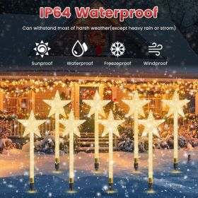 8 Pack Christmas Solar Stake Light 64 LED Beads Star Shaped Pathway Lights With 8 Lighting Modes IP64 Waterproof Xmas Decoration For Garden Patio Y (Option: Star)