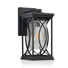 14in H 1-pack Black Outdoor Wall Lantern With Crackled Glass (Option: Default)