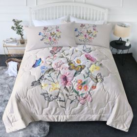 Butterfly Flower Twin Size Comforter Set Light Pink For Girls Women, 1 Soft Comforter And 2 Pillowcases Suit For All Season Use (Option: Twin-Light khaki)