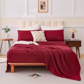Four-piece Bed Set, Queen Sheets (Option: Wine red)