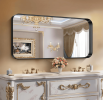 Fog and break-resistant bathroom mirror with rectangular frame, tempered glass and rounded corners Living room and bedroom wall mirror